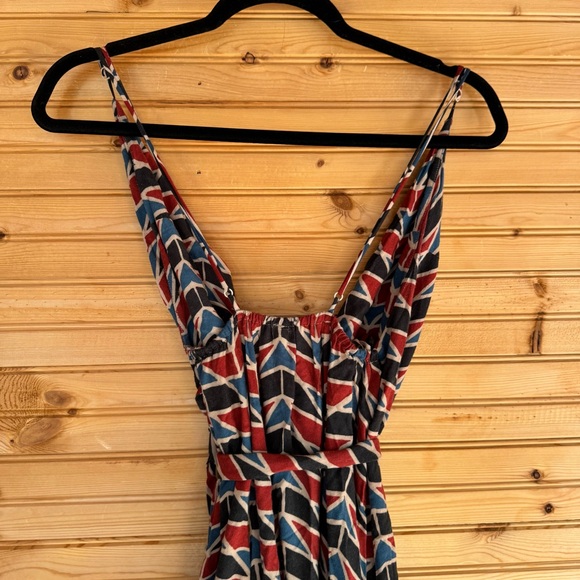 Free People Maxi Dress Wrap Siren Red Blue Geo Linen Blend Women's Size XS - Picture 5 of 7